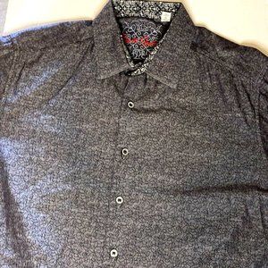 Robert Graham Button Up Shirt Men Large Gray Flip Cuff Classic EUC B9-11